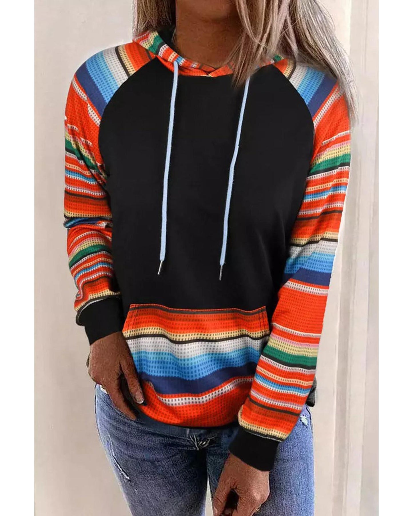 Azura Exchange Striped Patchwork Kangaroo Pocket Hoodie - 2XL