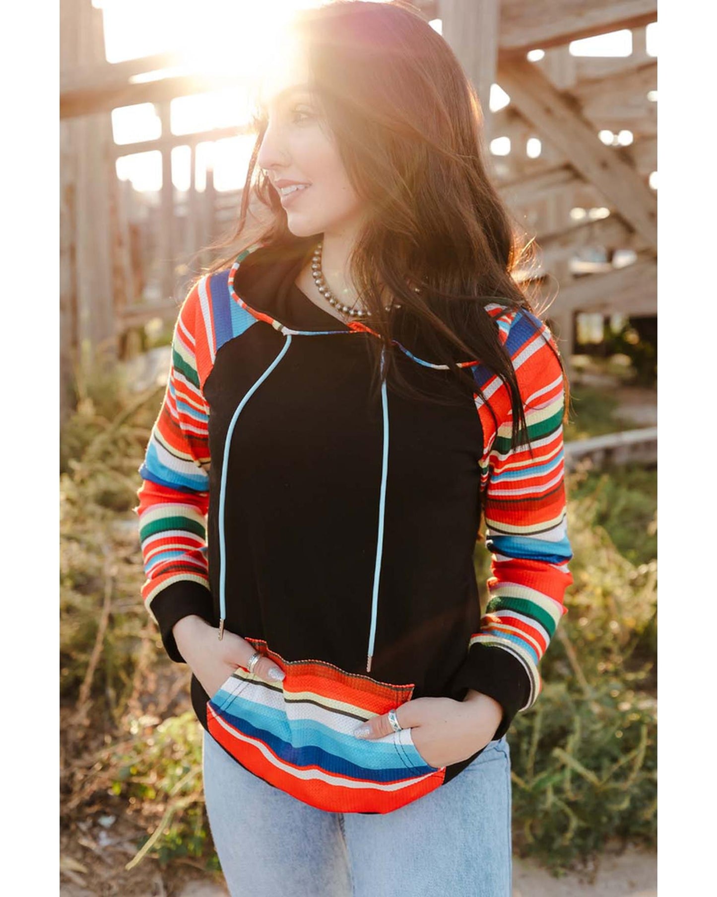 Azura Exchange Striped Patchwork Kangaroo Pocket Hoodie - 2XL