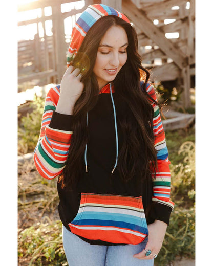 Azura Exchange Striped Patchwork Kangaroo Pocket Hoodie - 2XL