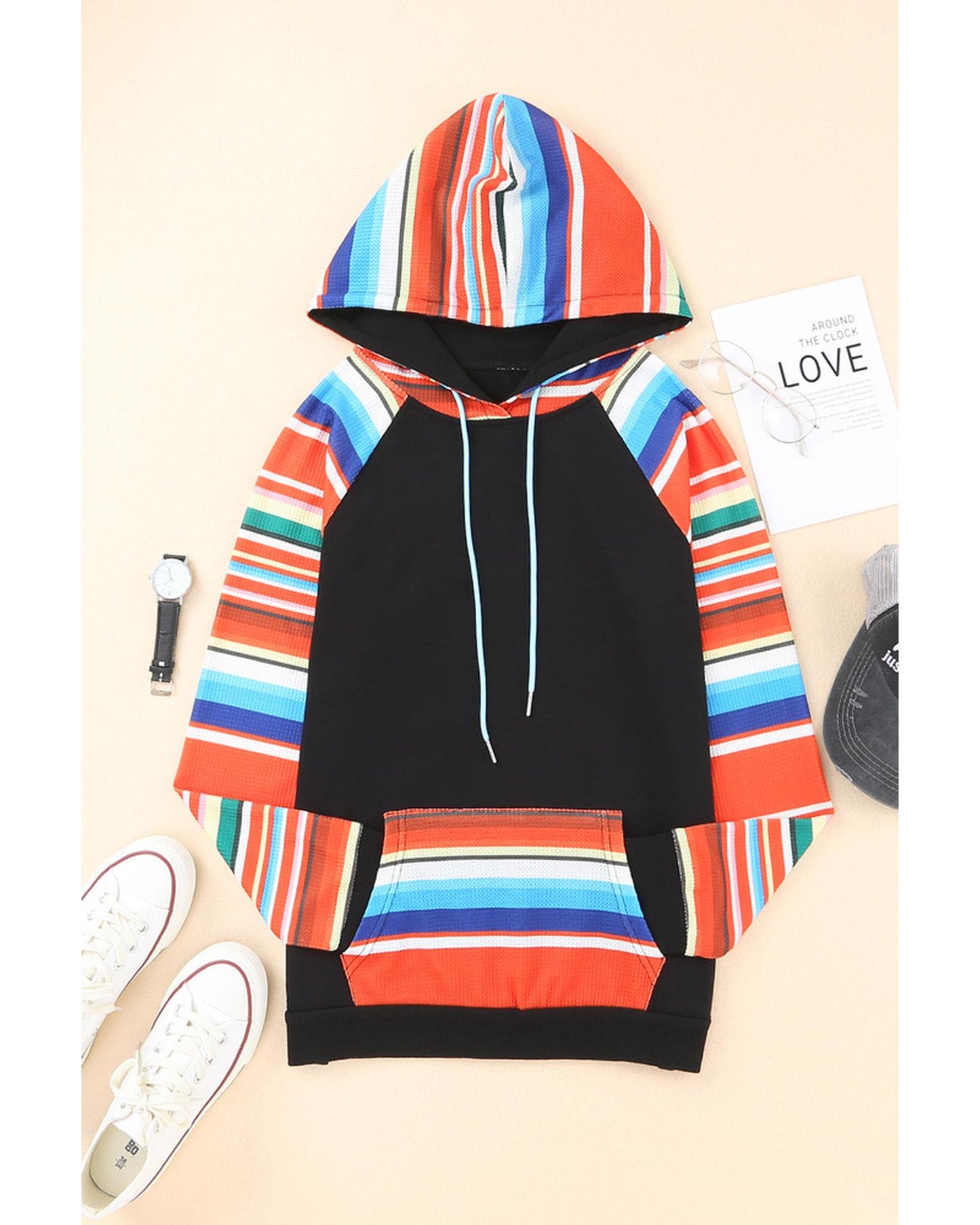 Azura Exchange Striped Patchwork Kangaroo Pocket Hoodie - 2XL