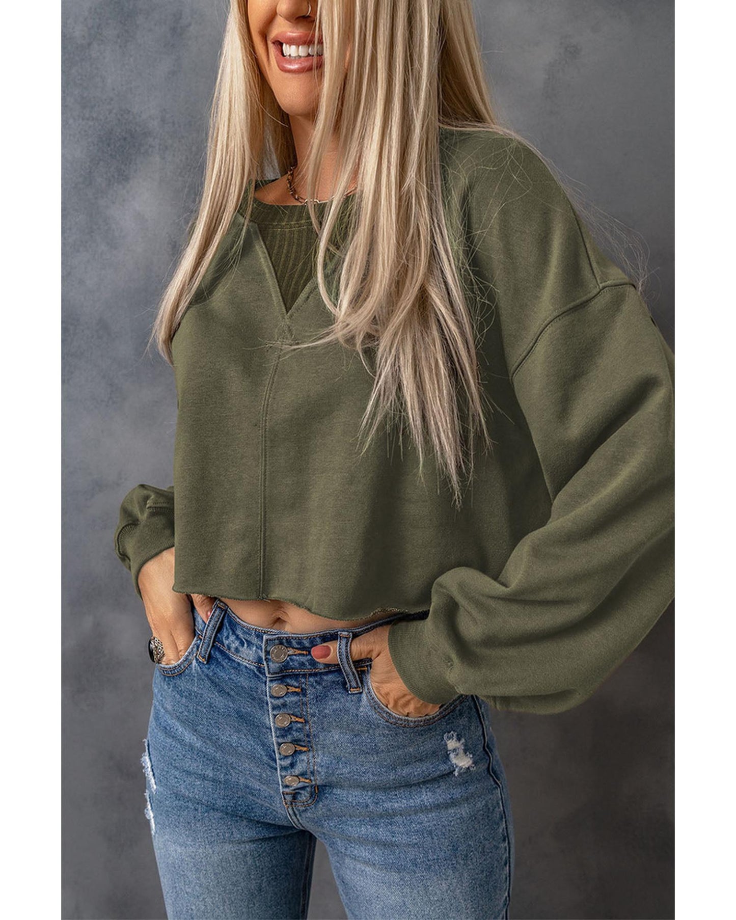 Azura Exchange Cropped Drop Shoulder Sweatshirt - S