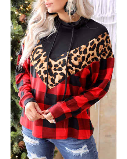 Azura Exchange Chevron Plaid Leopard Patchwork Turtleneck Sweatshirt - S