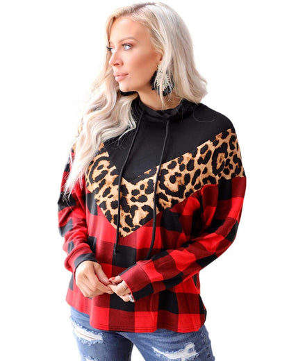 Azura Exchange Chevron Plaid Leopard Patchwork Turtleneck Sweatshirt - XL