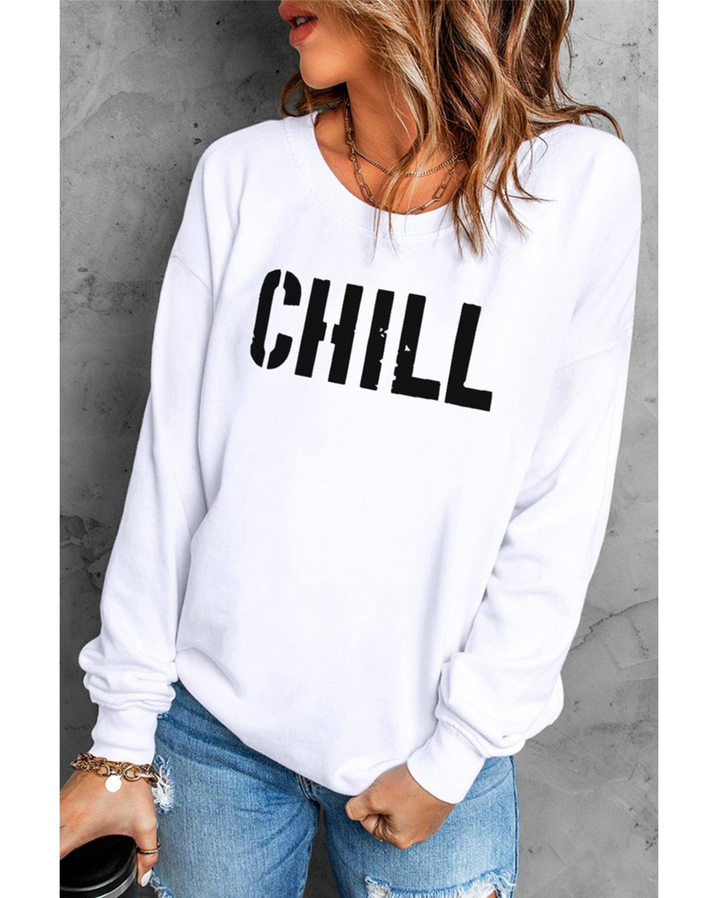 Azura Exchange CHILL Letters Pattern Sweatshirt with Contrast Trim - 2XL