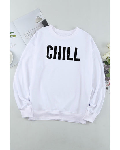 Azura Exchange CHILL Letters Pattern Sweatshirt with Contrast Trim - 2XL