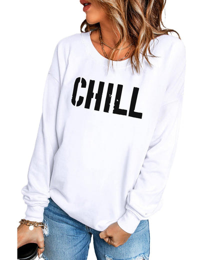 Azura Exchange CHILL Letters Pattern Sweatshirt with Contrast Trim - M