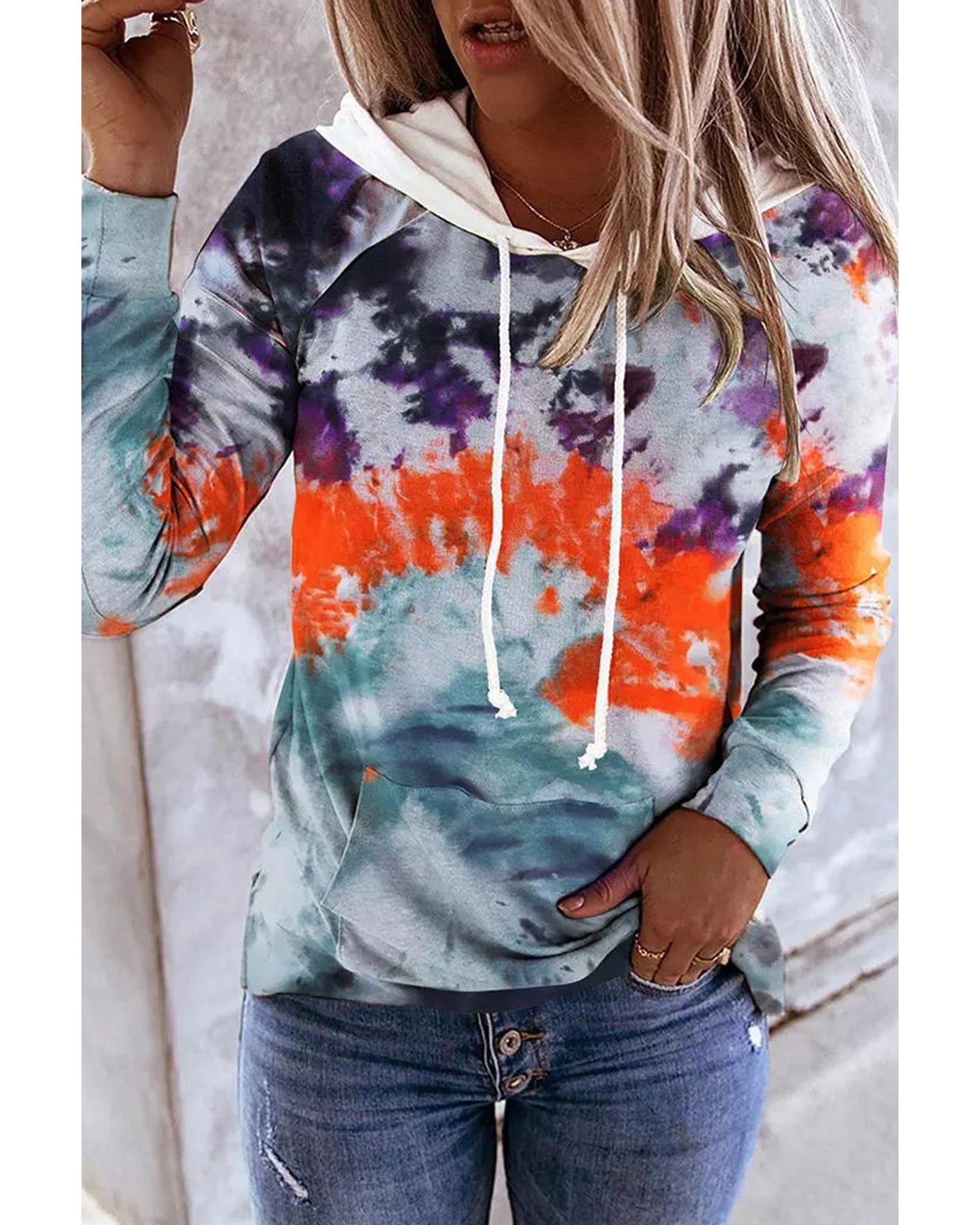 Azura Exchange Tie Dye Drawstring Hoodie with Kangaroo Pocket - L