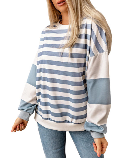 Azura Exchange Drop Shoulder Striped Pullover Sweatshirt - 2XL