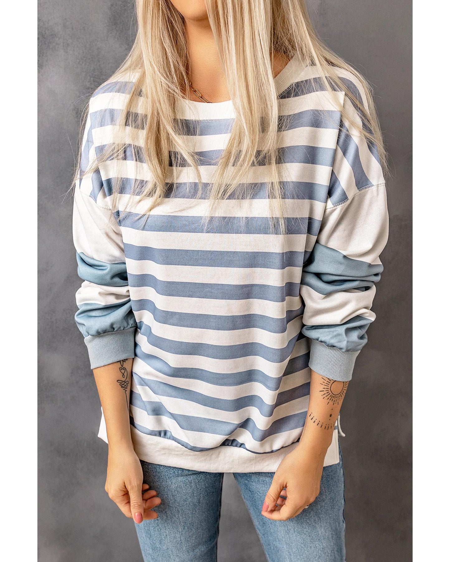 Azura Exchange Drop Shoulder Striped Pullover Sweatshirt - L