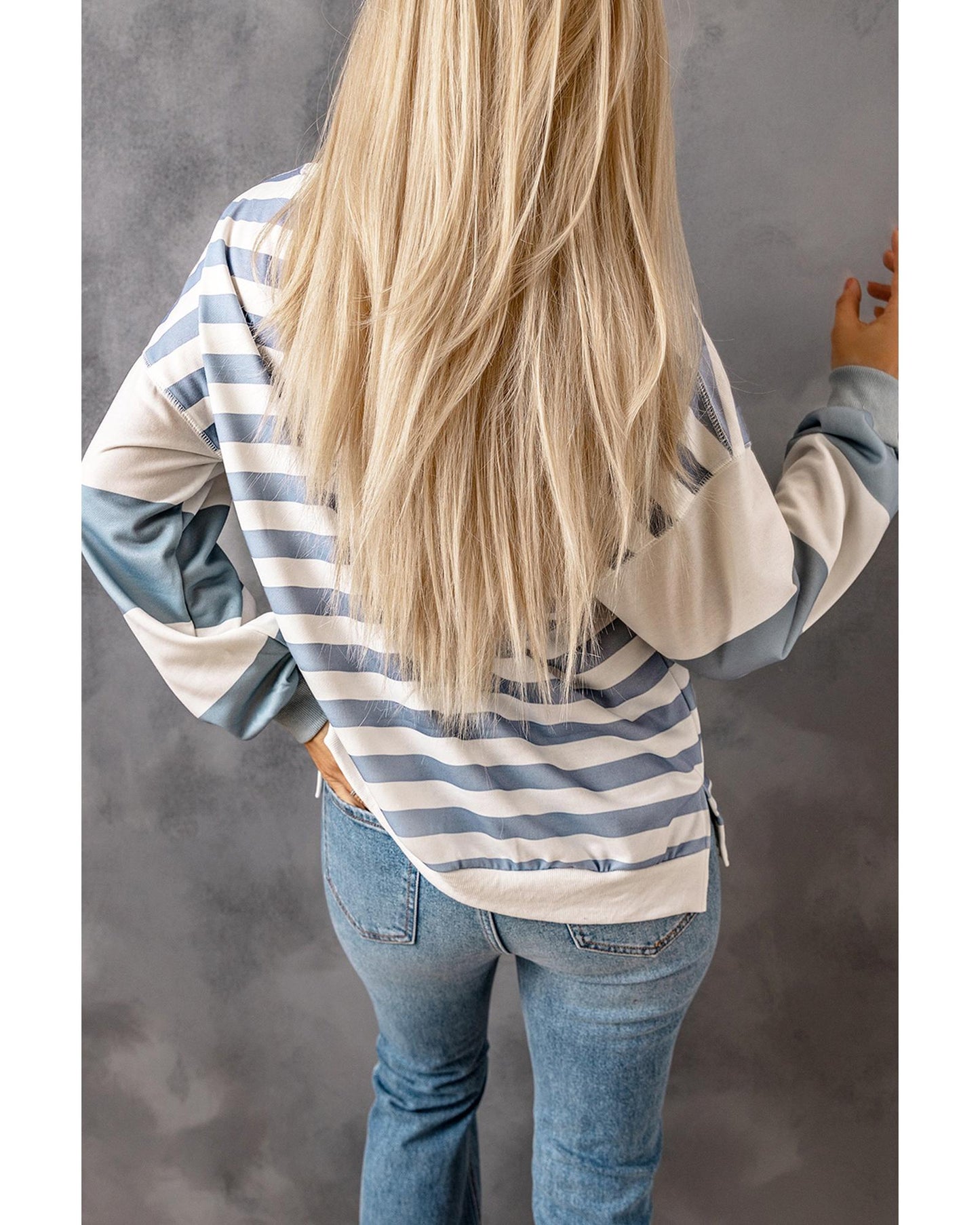 Azura Exchange Drop Shoulder Striped Pullover Sweatshirt - M