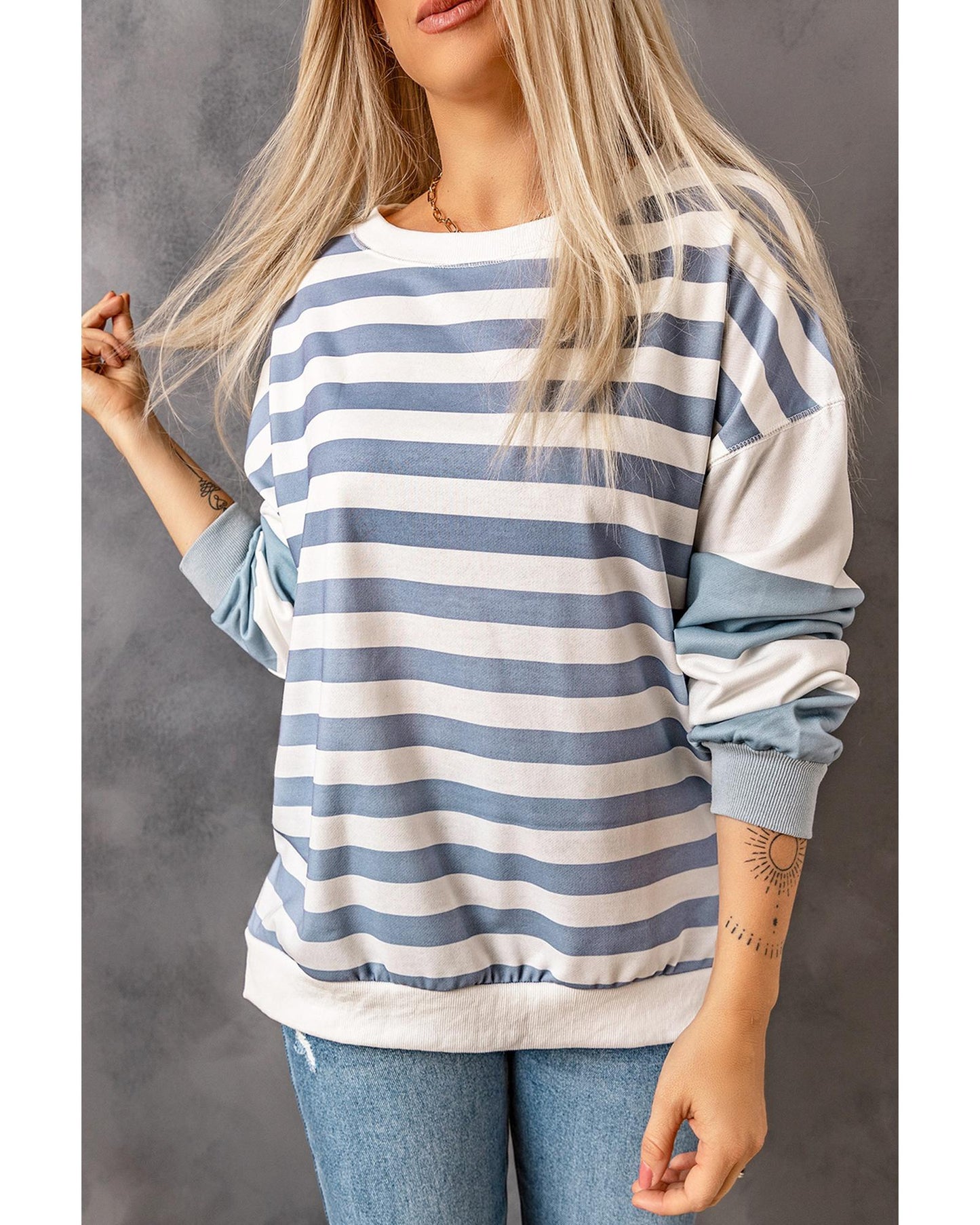 Azura Exchange Drop Shoulder Striped Pullover Sweatshirt - S