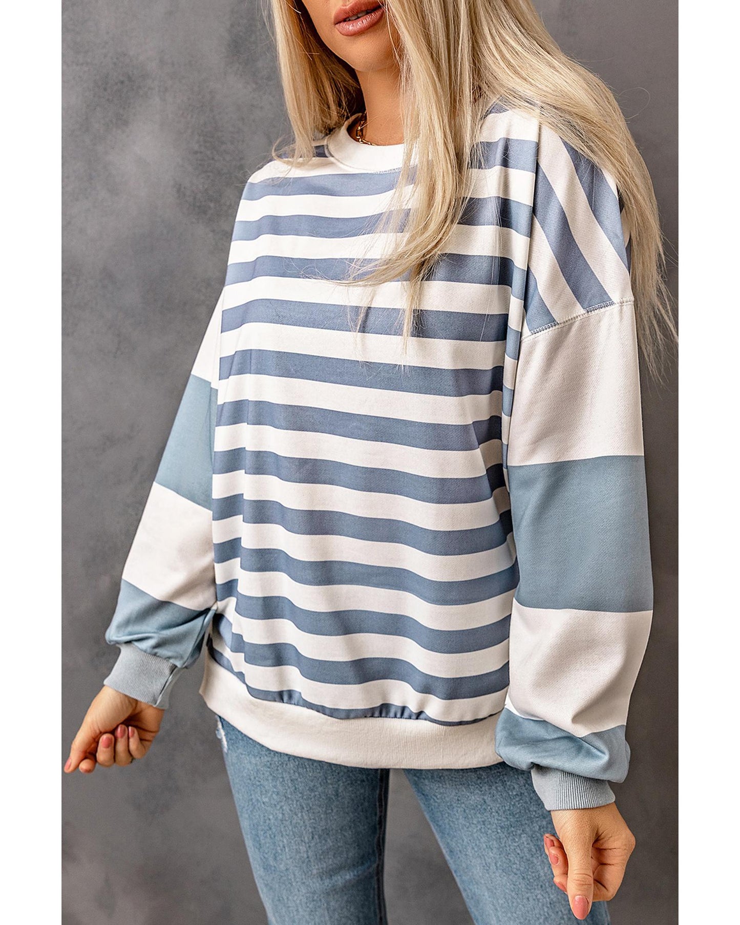 Azura Exchange Drop Shoulder Striped Pullover Sweatshirt - S