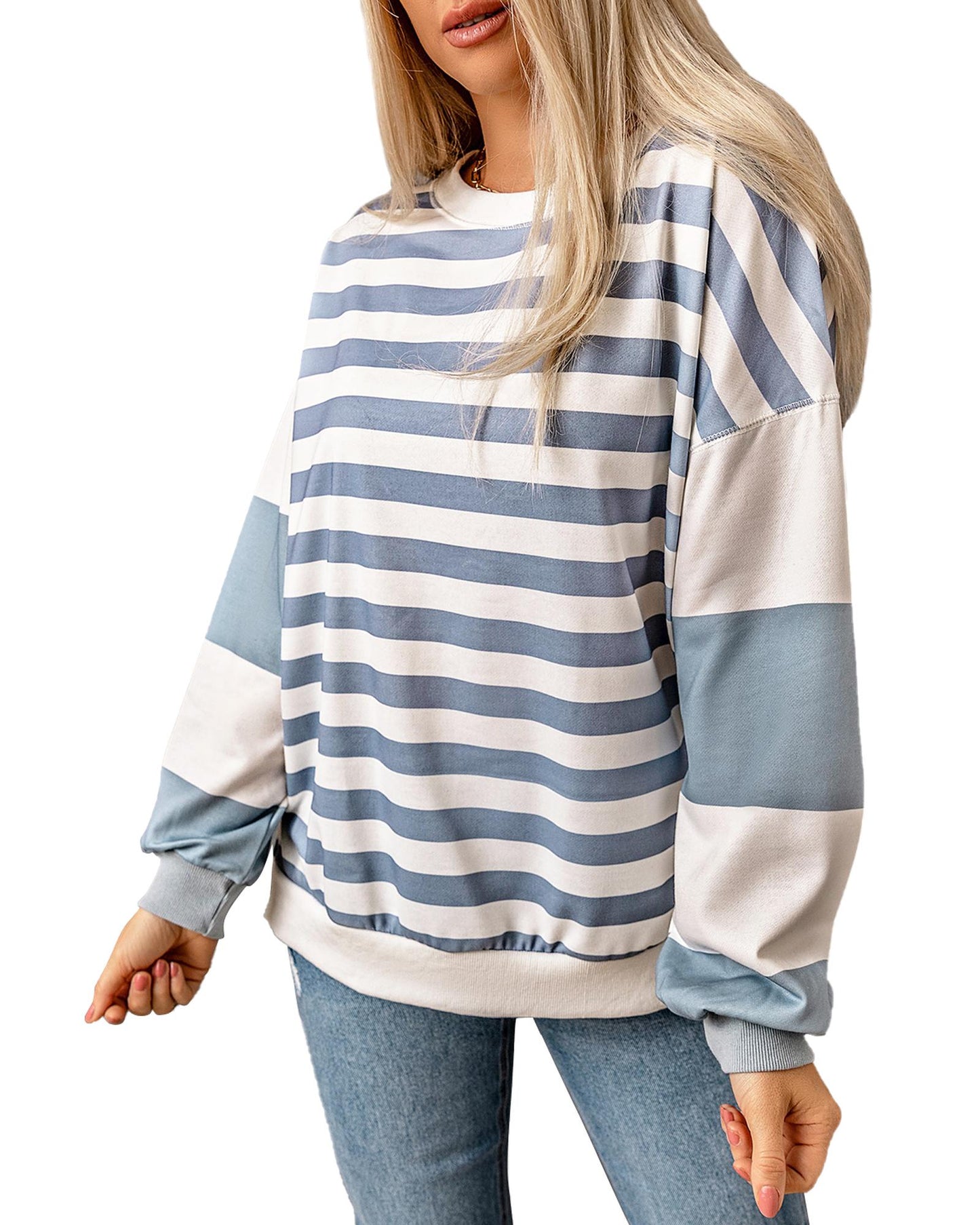 Azura Exchange Drop Shoulder Striped Pullover Sweatshirt - XL