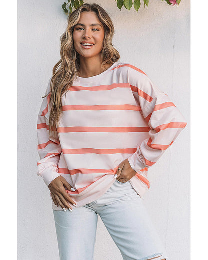 Azura Exchange Drop Shoulder Pullover Sweatshirt with Striped Pattern - L