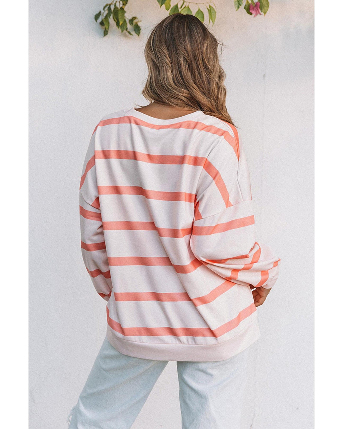 Azura Exchange Drop Shoulder Pullover Sweatshirt with Striped Pattern - L