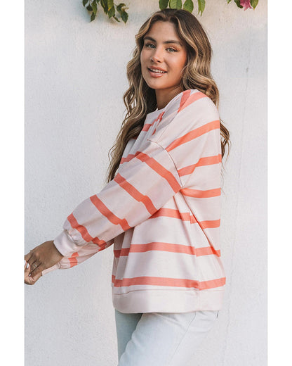 Azura Exchange Drop Shoulder Pullover Sweatshirt with Striped Pattern - L