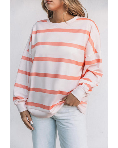 Azura Exchange Drop Shoulder Pullover Sweatshirt with Striped Pattern - S