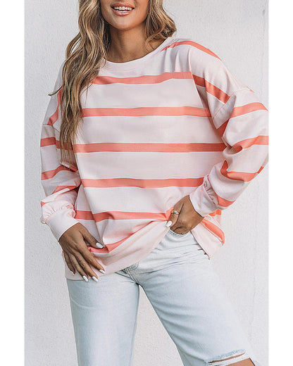 Azura Exchange Drop Shoulder Pullover Sweatshirt with Striped Pattern - S