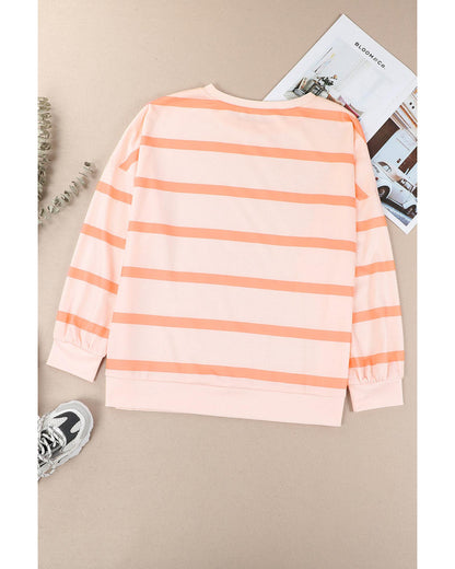 Azura Exchange Drop Shoulder Pullover Sweatshirt with Striped Pattern - S