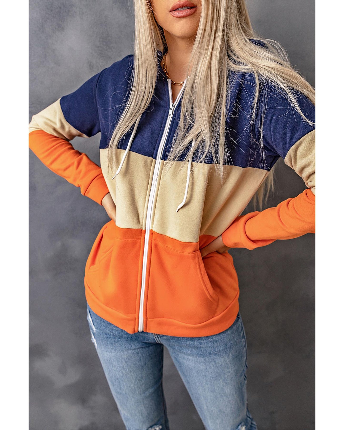 Azura Exchange Color Block Splicing Drawstring Hoodie - 2XL