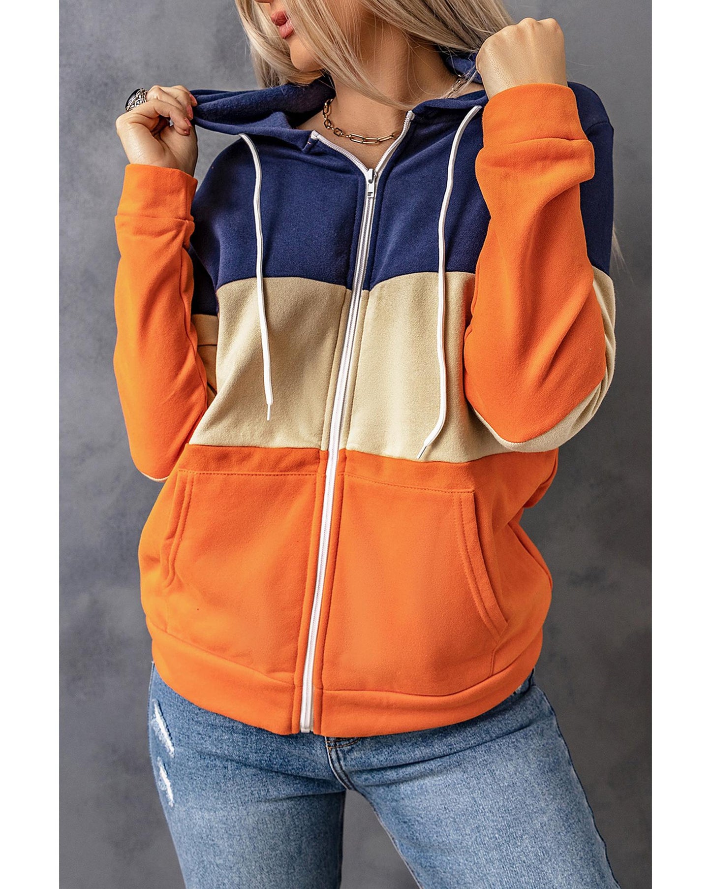 Azura Exchange Color Block Splicing Drawstring Hoodie - 2XL