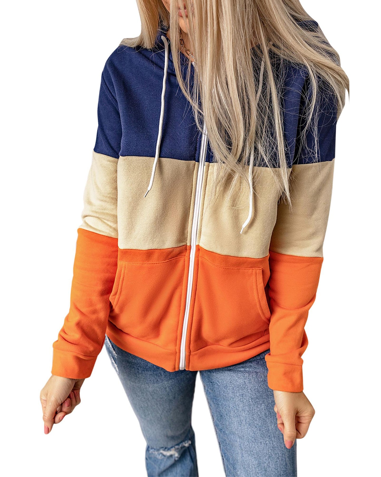 Azura Exchange Color Block Splicing Drawstring Hoodie - 2XL