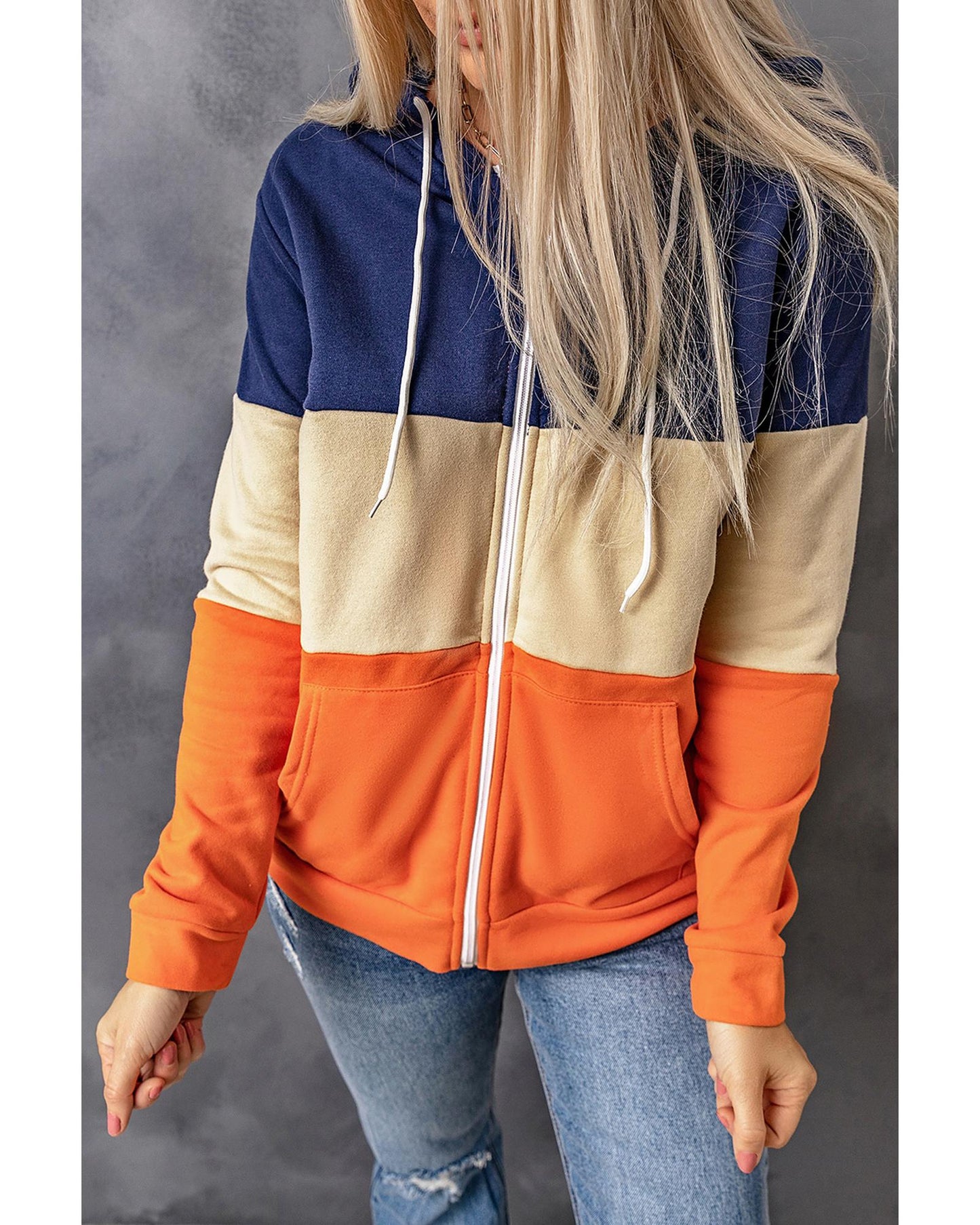 Azura Exchange Color Block Splicing Drawstring Hoodie - L