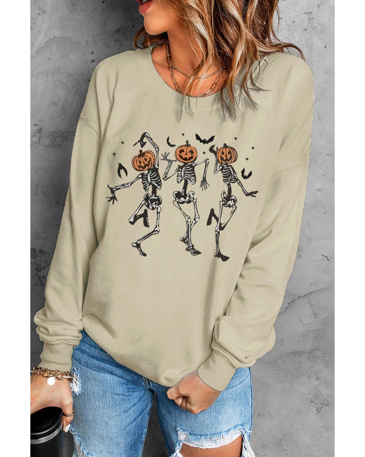 Azura Exchange Pumpkin Skull Graphic Crew Neck Sweatshirt - L