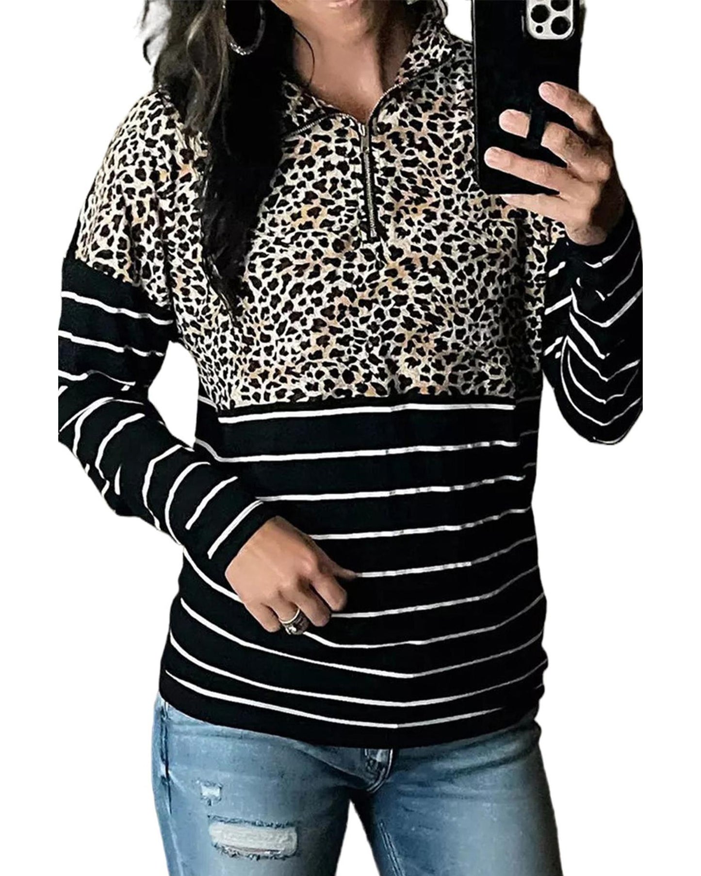 Azura Exchange Striped Zipper Pullover Sweatshirt - M