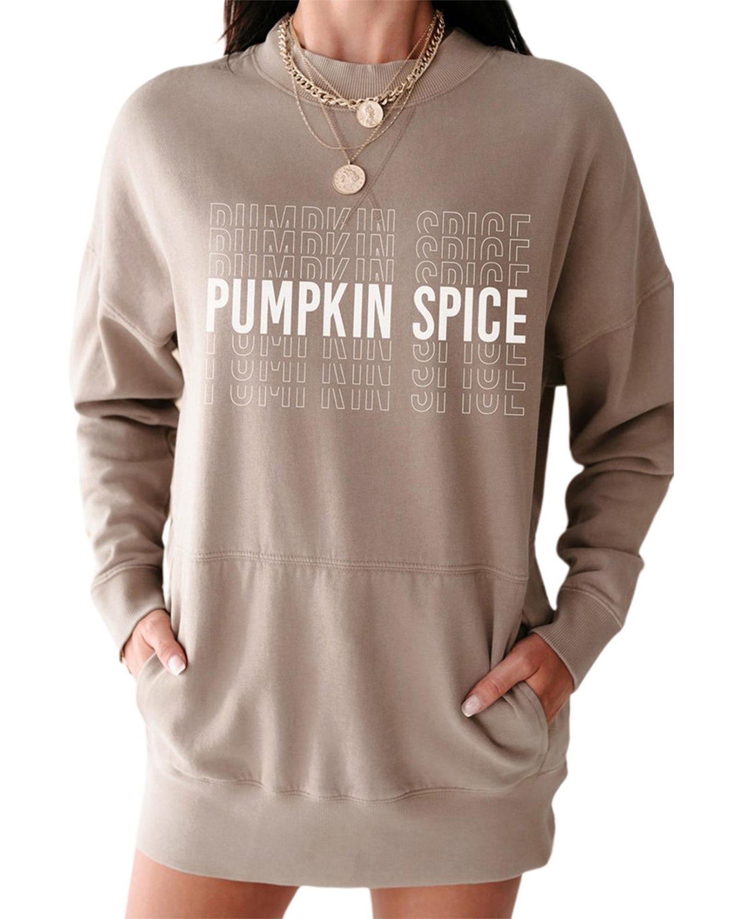 Azura Exchange Pumpkin Spice Print Sweatshirt Dress - L