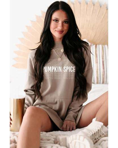 Azura Exchange Pumpkin Spice Print Sweatshirt Dress - L