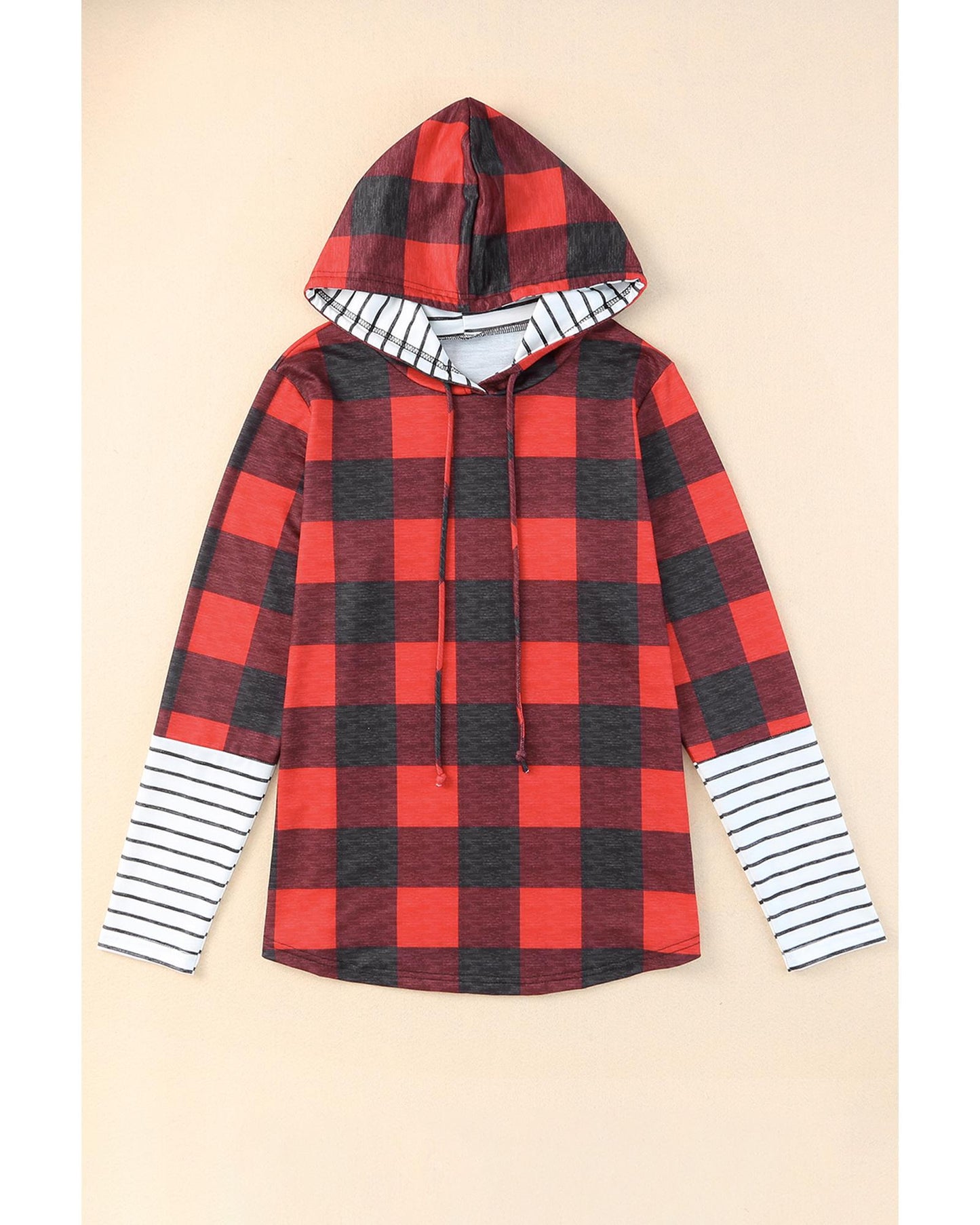 Azura Exchange Plaid Striped Patchwork Drawstring Hoodie - L