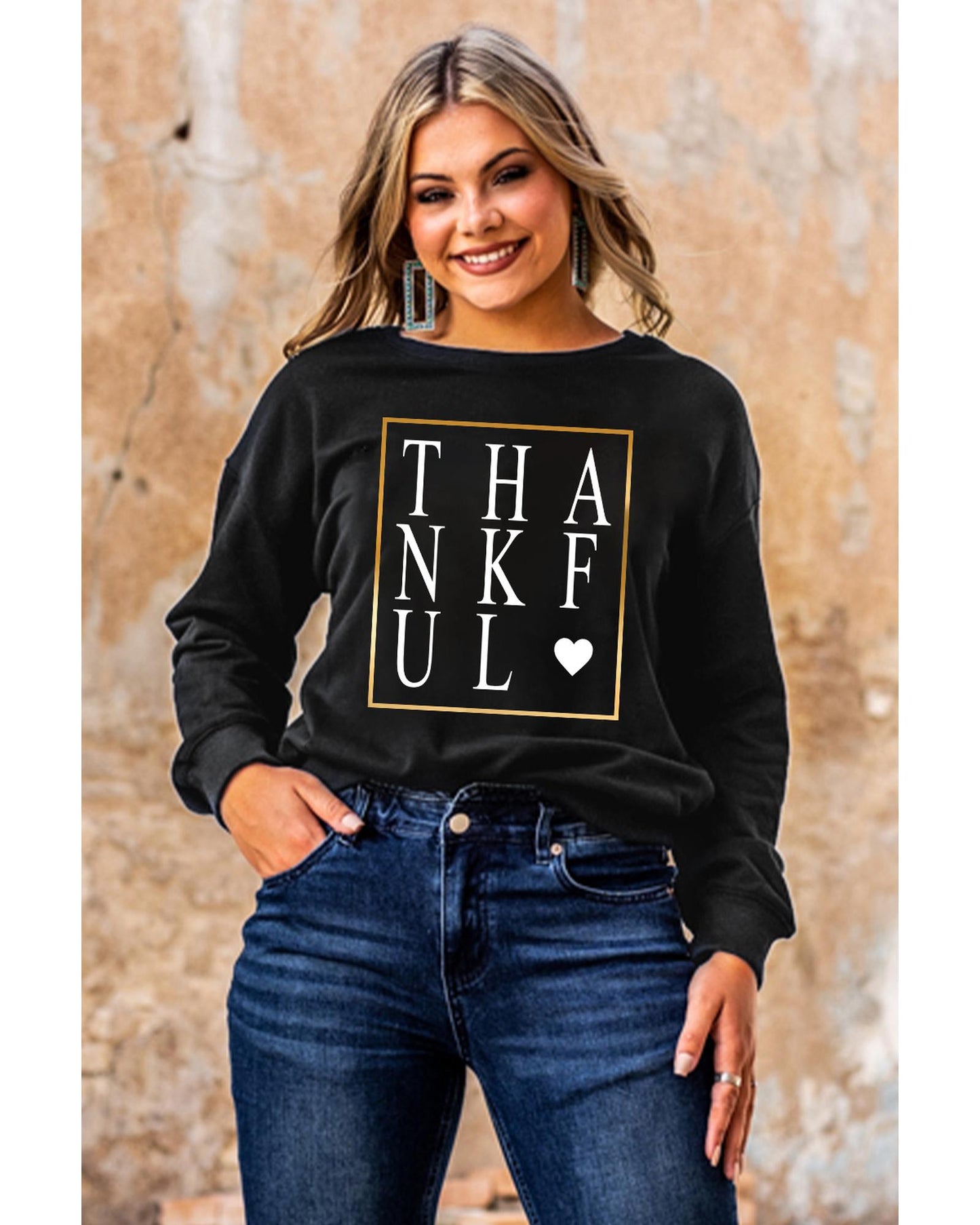 Azura Exchange Thankful Heart Print Sweatshirt - 2XL