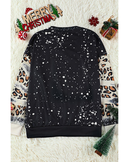 Azura Exchange Merry Christmas Leopard Sleeve Sweatshirt - M