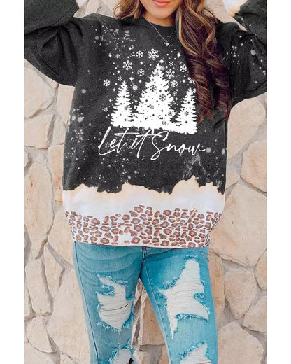 Azura Exchange Christmas Graphic Leopard Bleached Sweatshirt - M