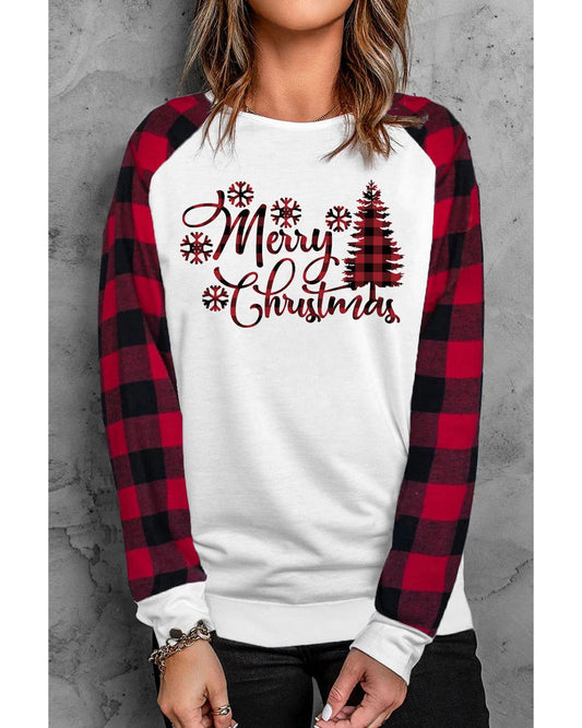 Azura Exchange Merry Christmas Plaid Graphic Print Sweatshirt - 2XL