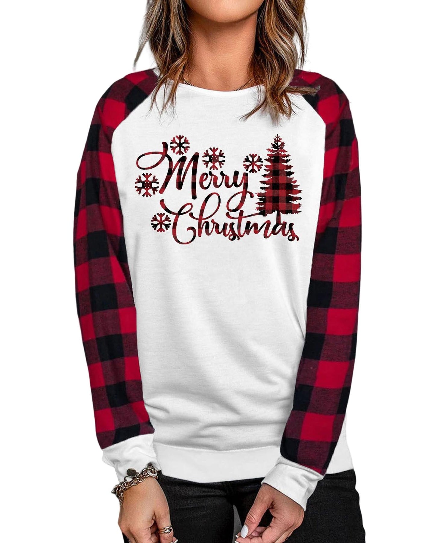 Azura Exchange Merry Christmas Plaid Graphic Print Sweatshirt - 2XL