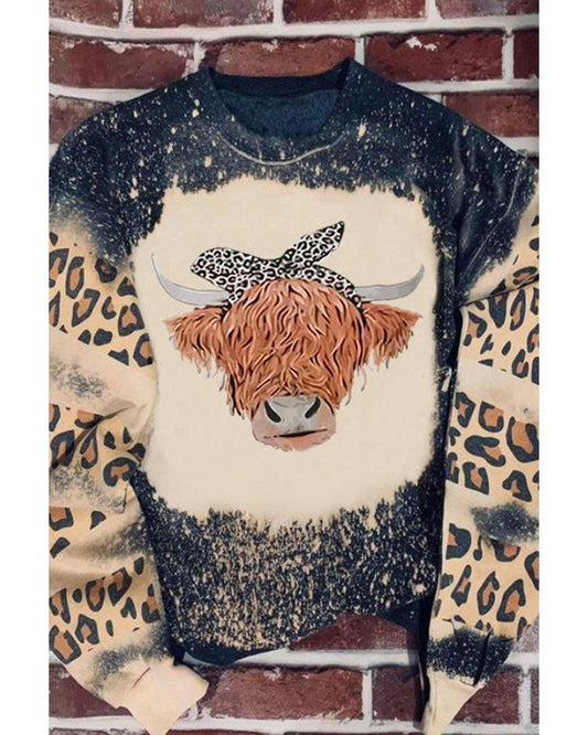 Azura Exchange Cow Head Leopard Print Graphic Sweatshirt - M