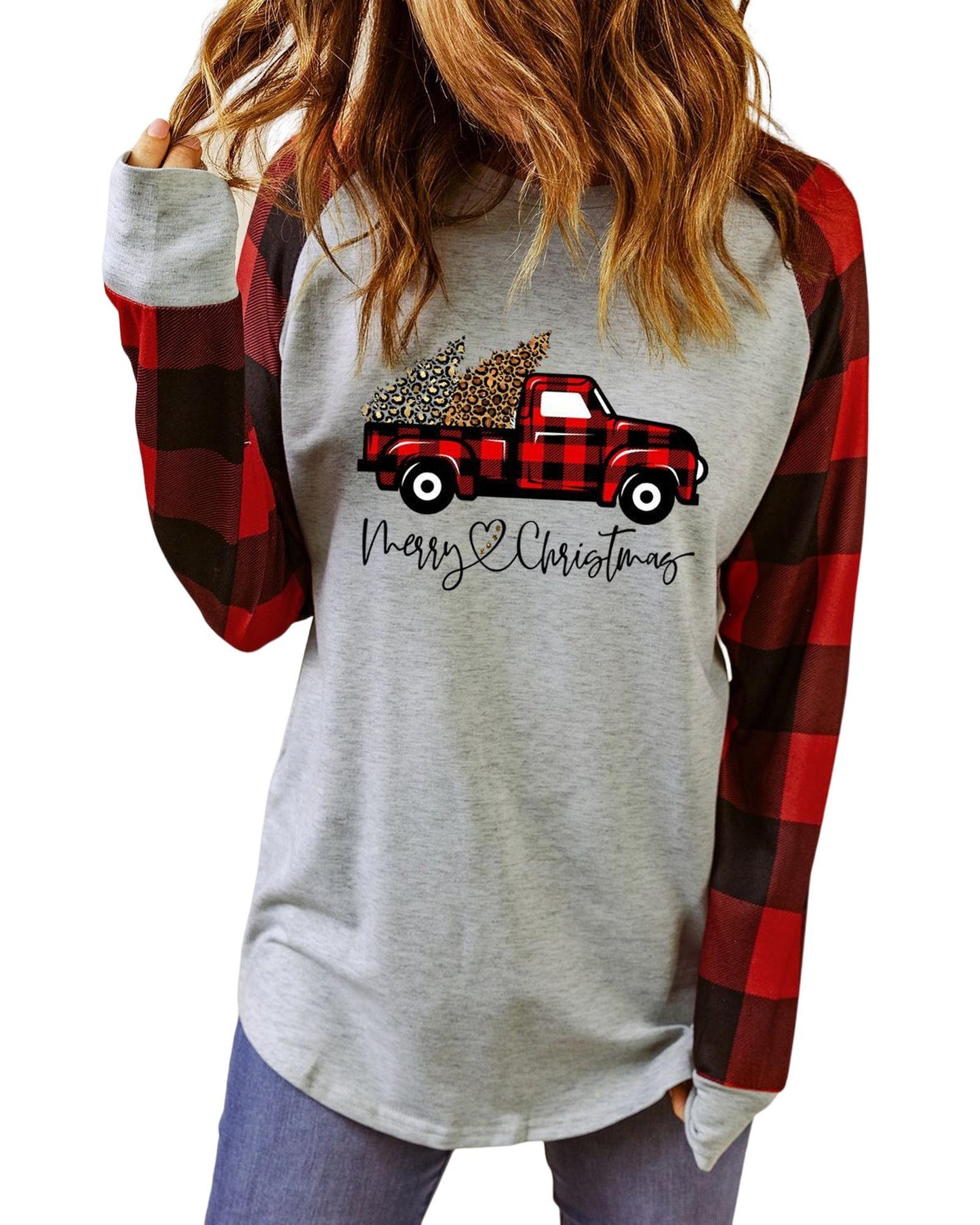 Azura Exchange Merry Christmas Plaid Patchwork Pullover Sweatshirt - L