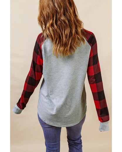 Azura Exchange Merry Christmas Plaid Patchwork Pullover Sweatshirt - M