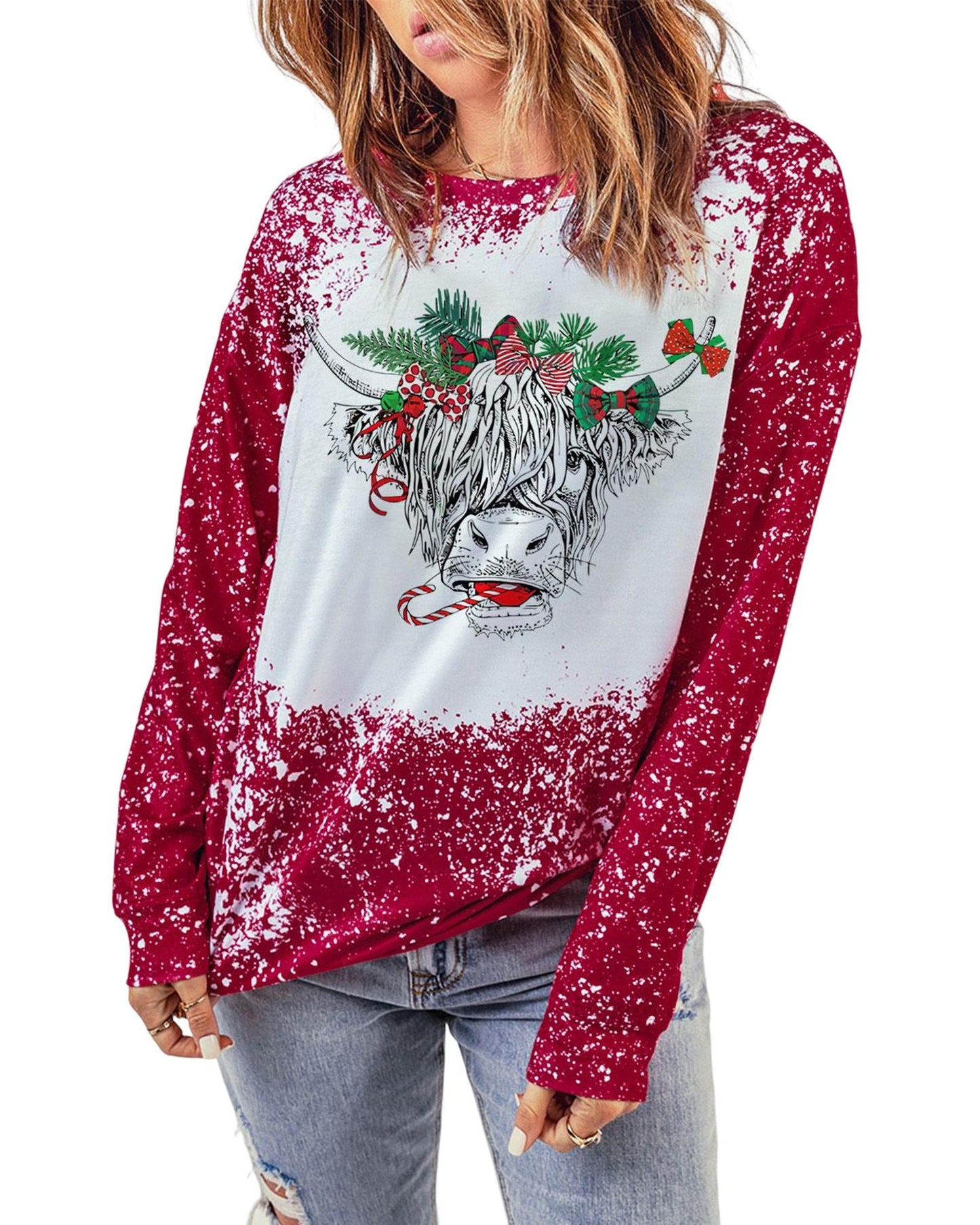 Azura Exchange Bleach Print Long Sleeve Sweatshirt - L