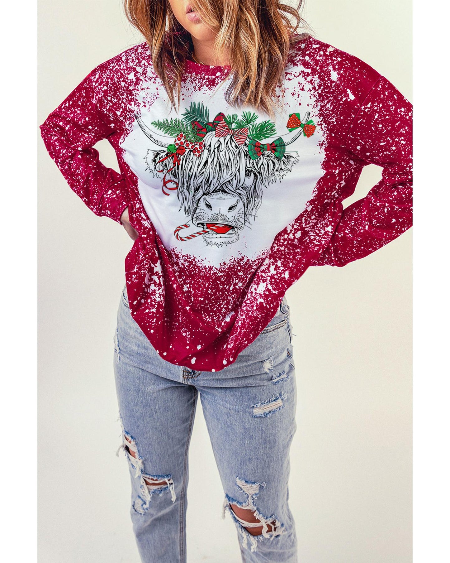 Azura Exchange Bleach Print Long Sleeve Sweatshirt - L