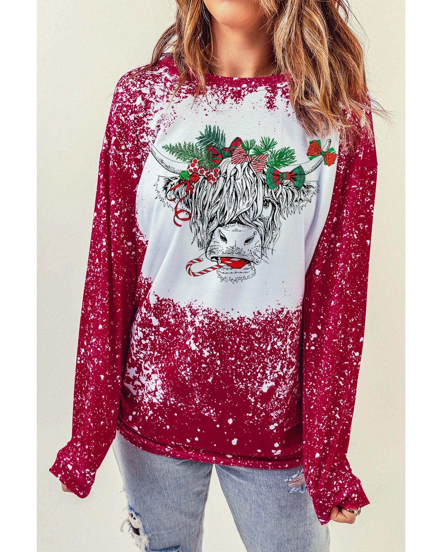 Azura Exchange Bleach Print Long Sleeve Sweatshirt - M