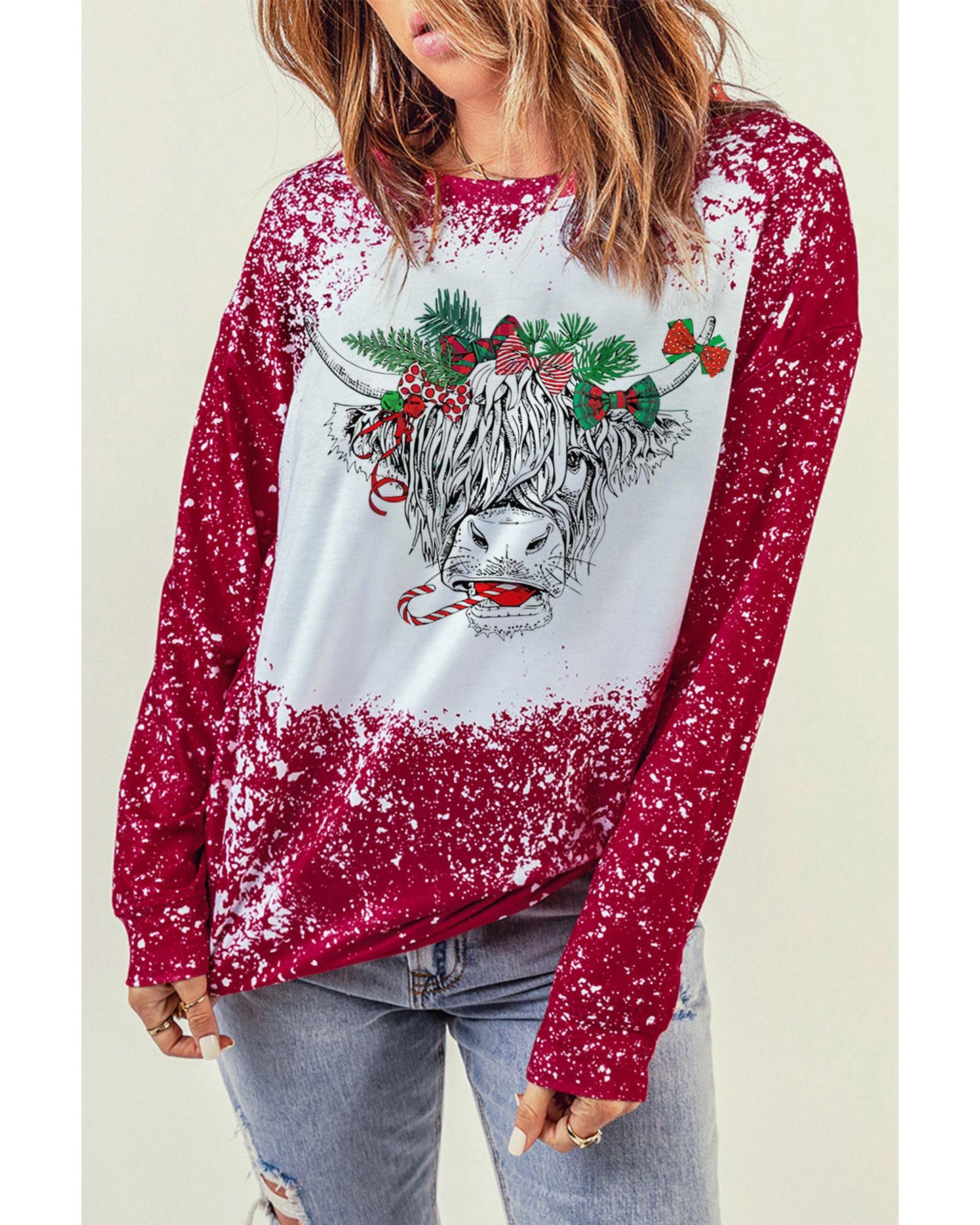 Azura Exchange Bleach Print Long Sleeve Sweatshirt - S