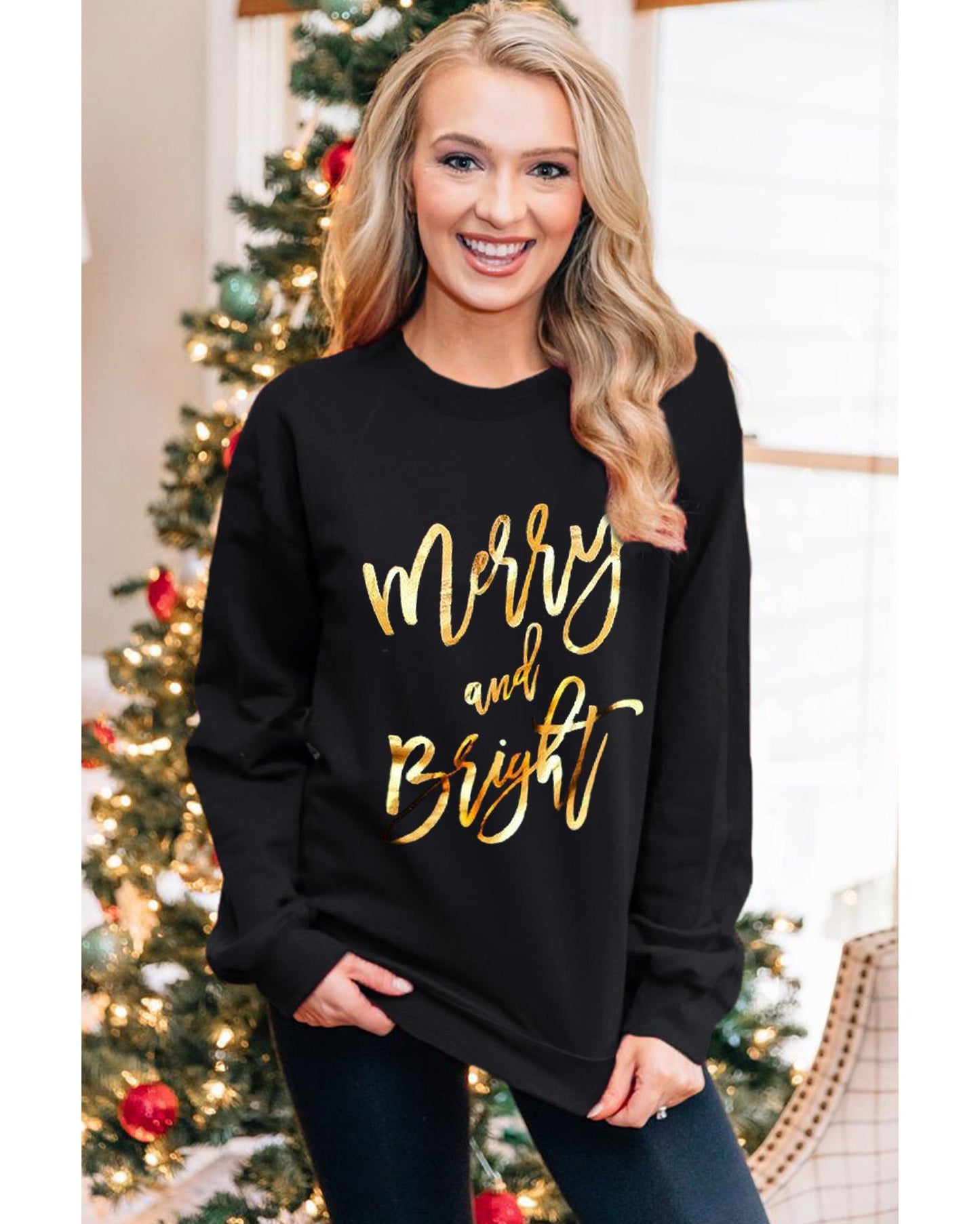 Azura Exchange Merry & Bright Print Sweatshirt - M