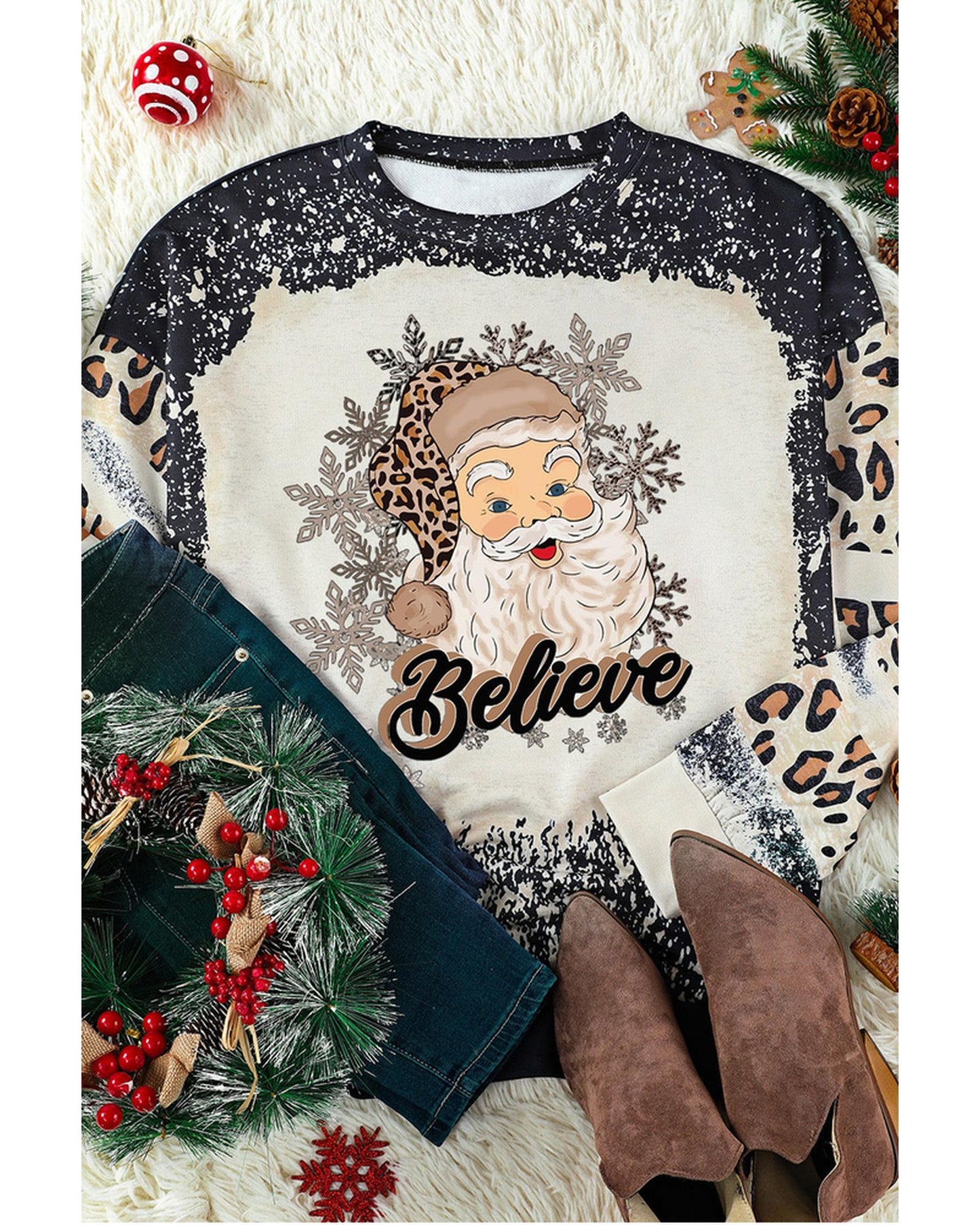 Azura Exchange Santa Clause Bleach Print Graphic Sweatshirt - L