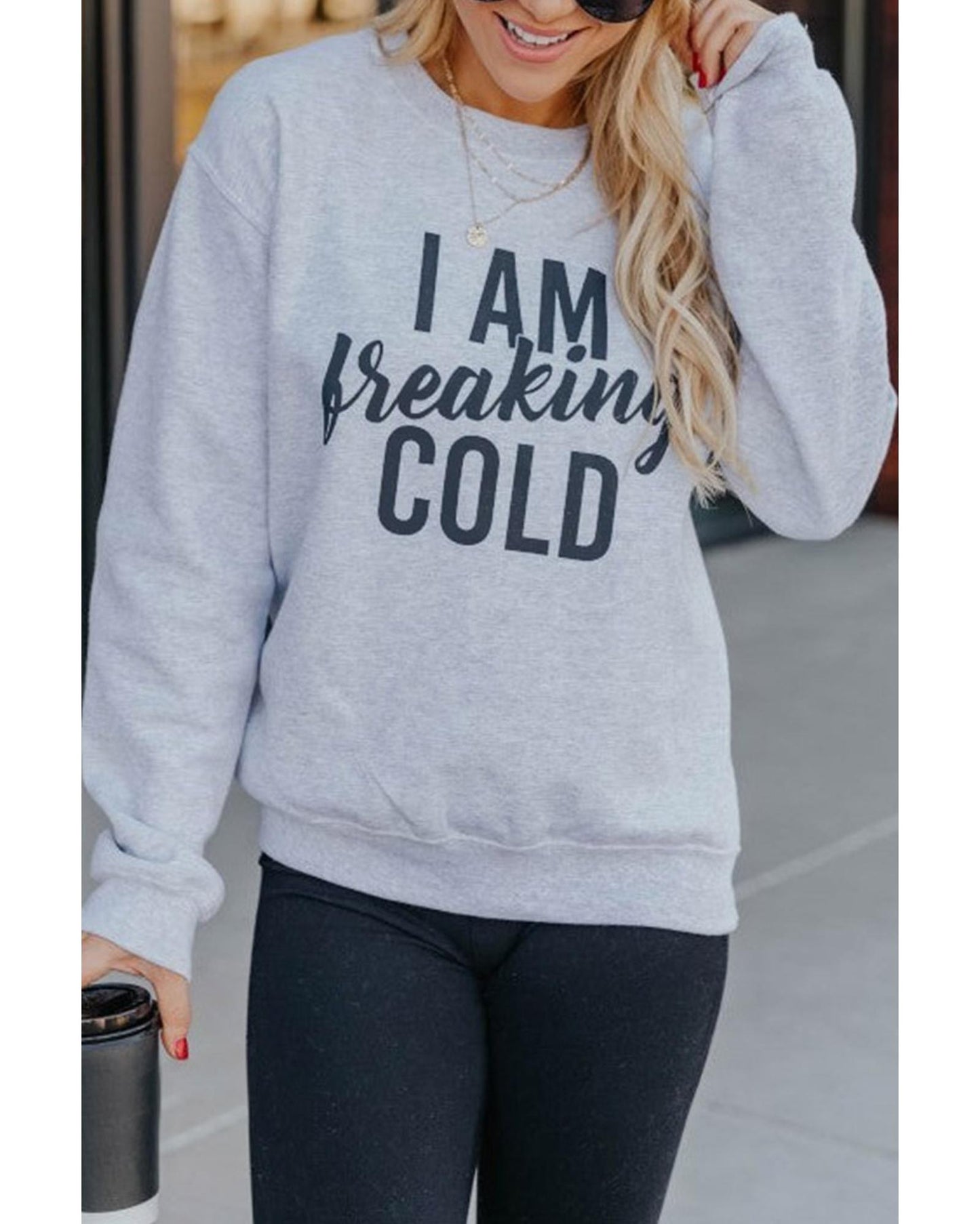 Azura Exchange Breaking COLD Letter Print Sweatshirt - 2XL