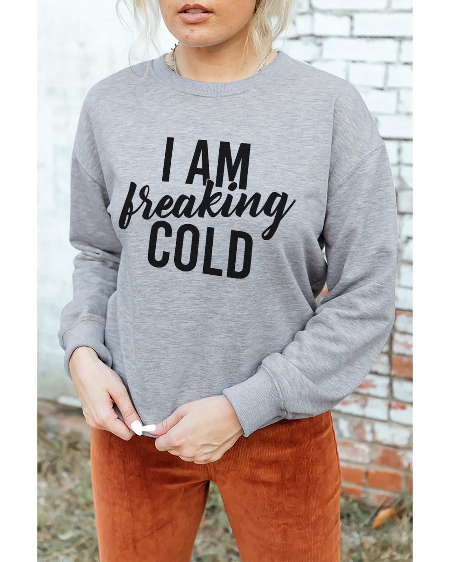 Azura Exchange Breaking COLD Letter Print Sweatshirt - L