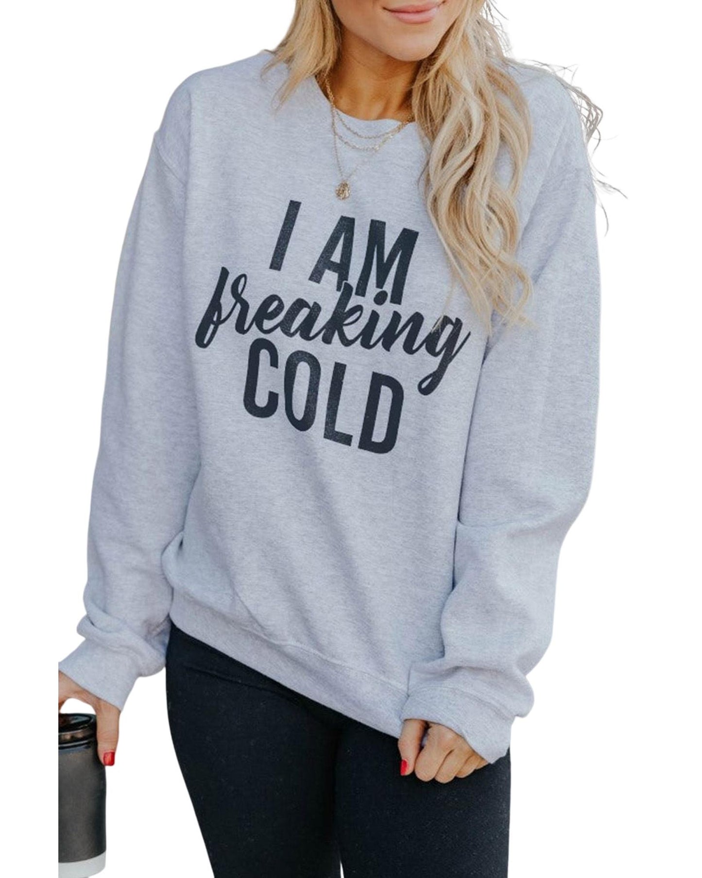 Azura Exchange Breaking COLD Letter Print Sweatshirt - M