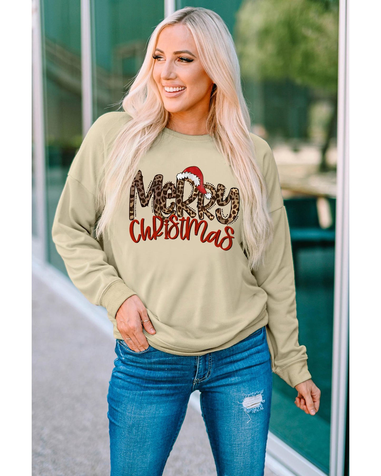 Azura Exchange Merry Christmas Hat Leopard Print Sweatshirt - 2XL